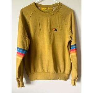 AVIATOR NATION Rainbow Stitch Sleeve Crewneck Sweatshirt Honey XS